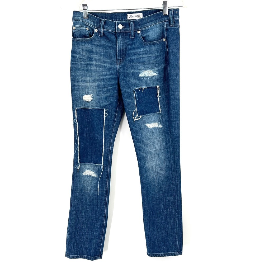 Madewell slim boyjean patch jeans boyfriend boho coastal‎ chic dark wahs 28